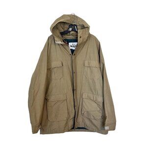 Woolrich Mens Khaki Hooded Raincoat XXL Cotton Nylon Vintage Outdoor Jacket